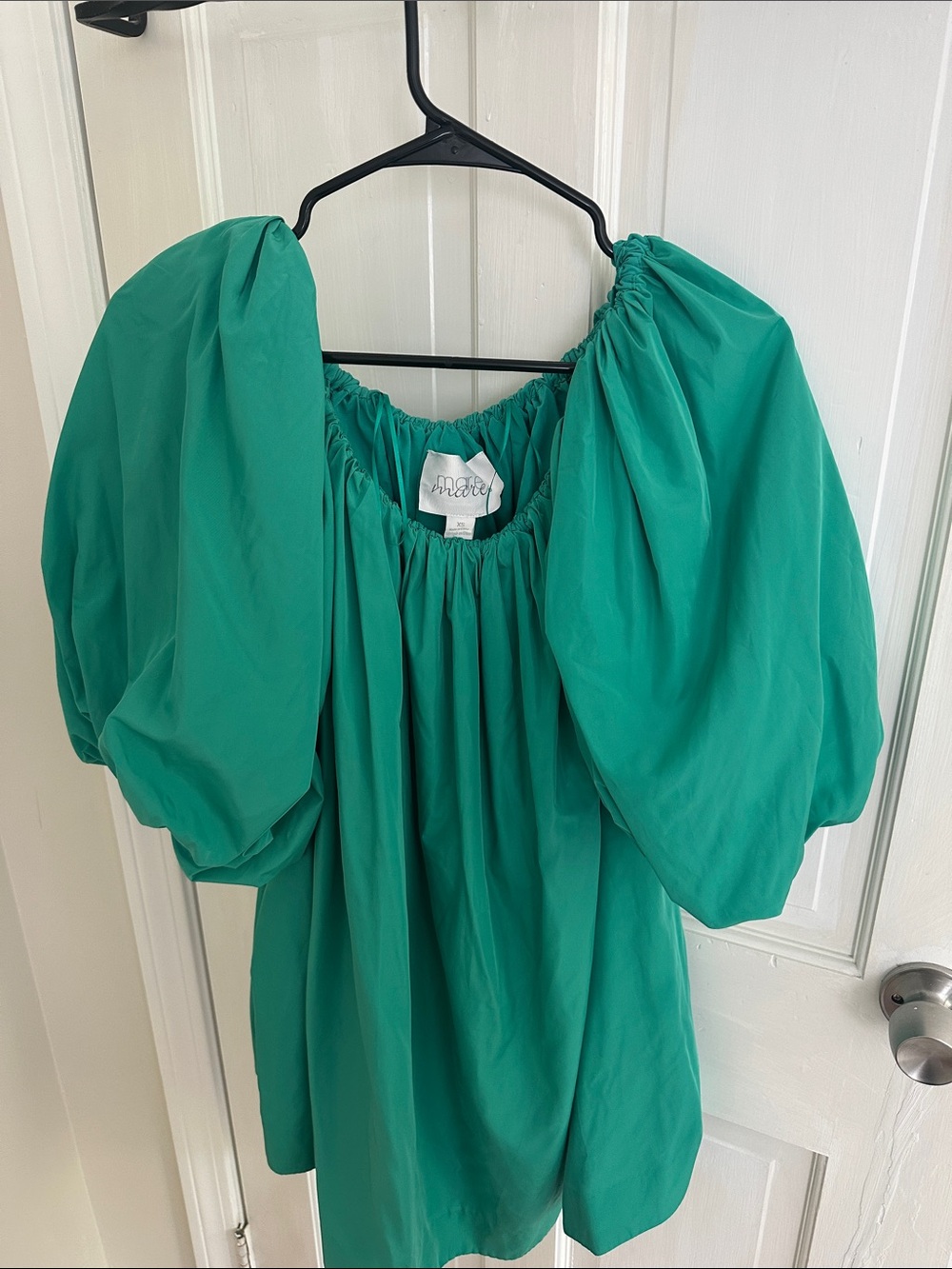 Anthropologie Green Puff-Sleeve Mini Dress